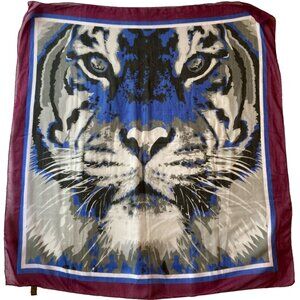 Vintage Lion Head Wrap Shawl Scarf 39" X 42" Gray Purple Blue Black Copper Key